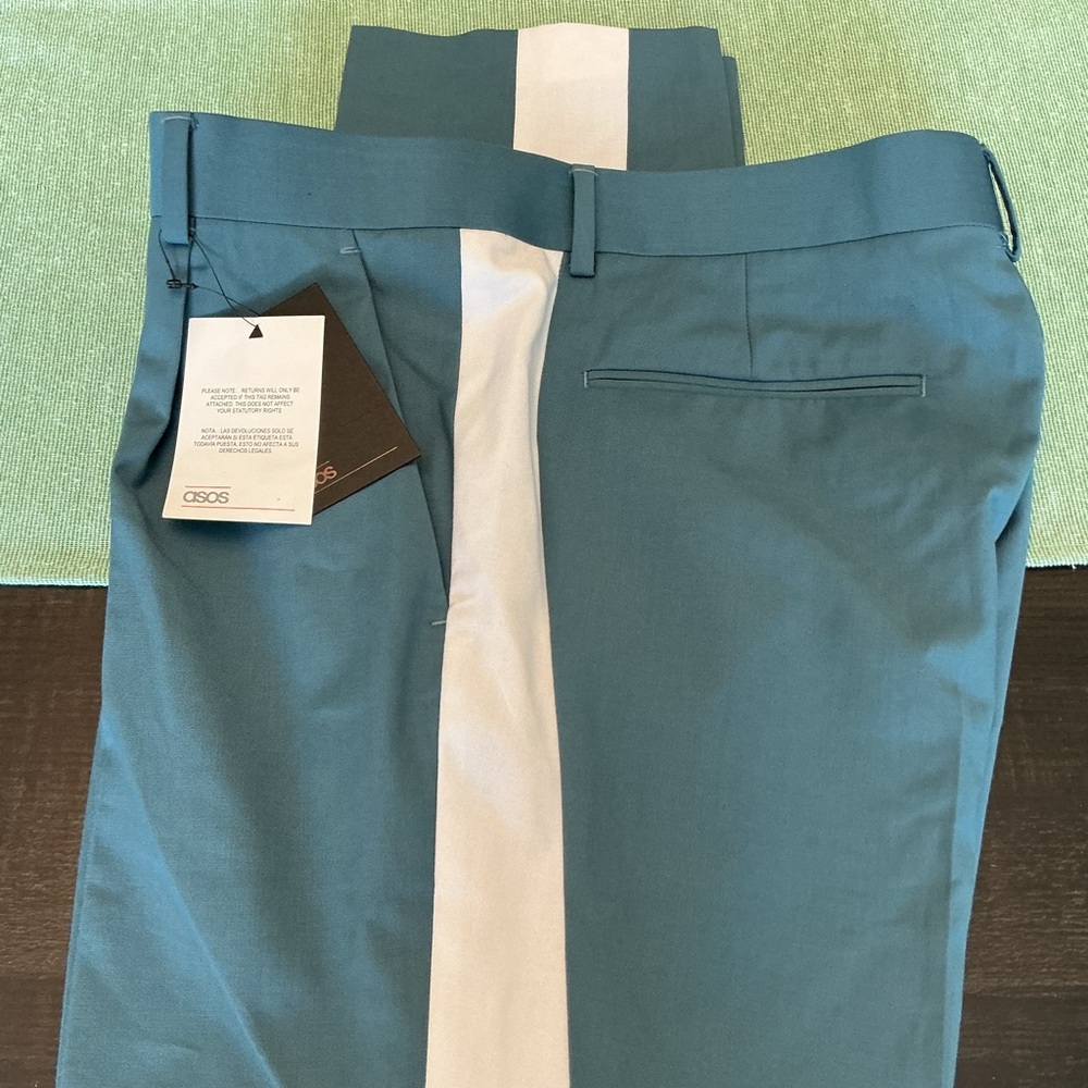 ASOS Men’s Dress Pants Teal Side Stripe Slim Fit 34x30 NWT - Picture 11 of 11